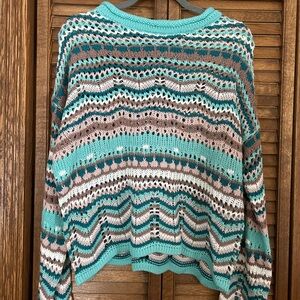 DAVI & DANI Teal and Brown Knit Sweater